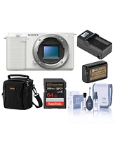 Sony Zv-E10 Mirrorless Camera, White, Bundle with 64GB Memory Card, Li-Ion Battery and Shoulder Bag