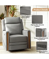 Jaime Genuine Leather Swivel Power Recliner Built-in Usb Port with Adjustable Headrest