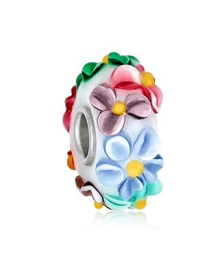 Bling Jewelry Murano Glass Charm Bead Multi-Color Flower Design Fits European Bracelet
