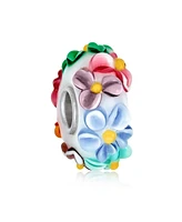 Bling Jewelry Murano Glass Charm Bead Multi-Color Flower Design Fits European Bracelet