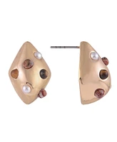 Laundry by Shelli Segal Gold Tone Dome Shape Drop Earrings with Pearl and Stone Accents