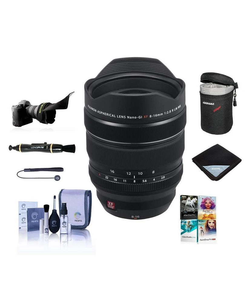 Fujifilm Xf 8-16mm f/2.8 R Lm Wr Lens, Bundle with Lens Case, Lens Wrap, Flex Lens Shade, Cleaning Kit, Lens Cap Tether, Lens Cleaner, Pc Software Kit