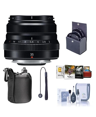 Fujifilm Xf 35mm f/2 R Wr Lens, Black, Bundle with 43mm Filter Kit, Lens Case, Cleaning Kit, Lens Cap Tether, Mac Software Kit