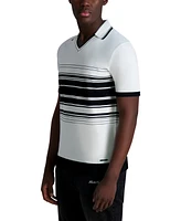 Karl Lagerfeld Paris Men's Striped Collared Short-Sleeve Sweater