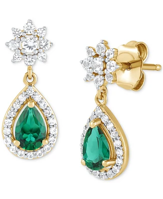Lab-Created Emerald (5/8 ct. t.w.) & Lab-Created White Sapphire (1/2 ct. t.w.) Pear Halo & Cluster Drop Earrings in