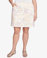 Hearts Of Palm Plus Floral Print Pull On Skirt