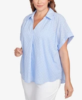 Hearts Of Palm Plus Short Sleeve Eyelet Pull Over Top