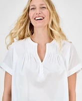 Style Co Women's Cotton Pintucked Camp Top, Exclusively at Macy's