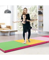 4-Panel Pu Leather Folding Exercise Mat with Carrying Handles-Green