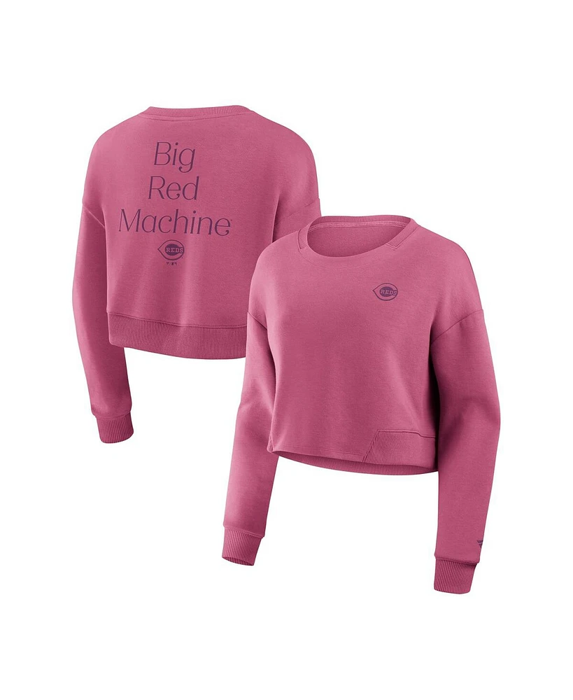 Fanatics Women's Pink Cincinnati Reds Relax Studio Cropped Pullover Sweatshirt