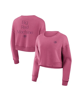 Fanatics Women's Pink Cincinnati Reds Relax Studio Cropped Pullover Sweatshirt
