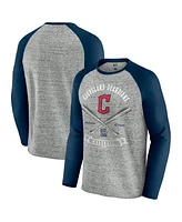 Fanatics Men's Heather Gray Cleveland Guardians Raw Edge Raglan Long Sleeve Baseball T-Shirt