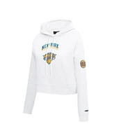 Pro Standard Women's White New York Knicks 2024/25 City Edition Chenille Applique Cropped Pullover Hoodie