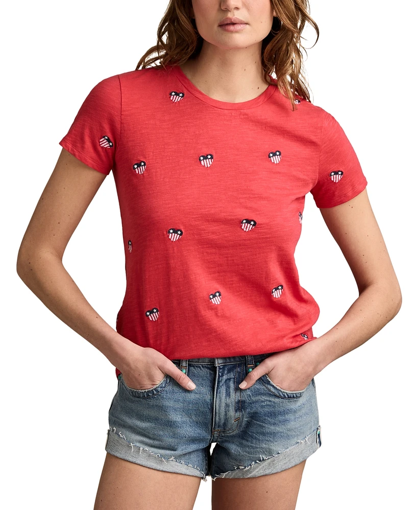Lucky Brand Women's Cotton Embroidered Crewneck Tee