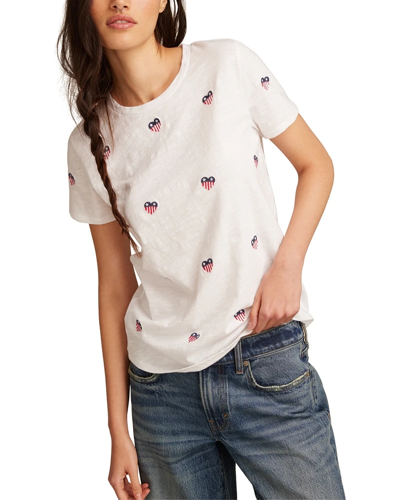 Lucky Brand Women's Cotton Embroidered Crewneck Tee