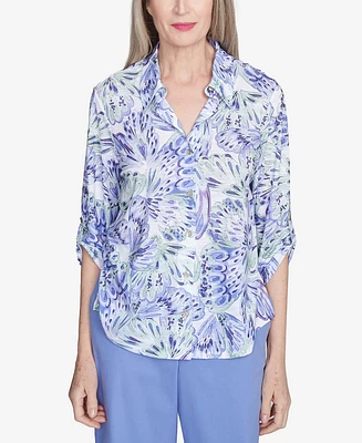 Alfred Dunner Petite Santa Fe Abstract Butterfly Button Front Top
