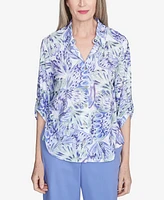 Alfred Dunner Petite Santa Fe Abstract Butterfly Button Front Top