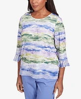 Alfred Dunner Petite Santa Fe Watercolor Biadere Striped Top