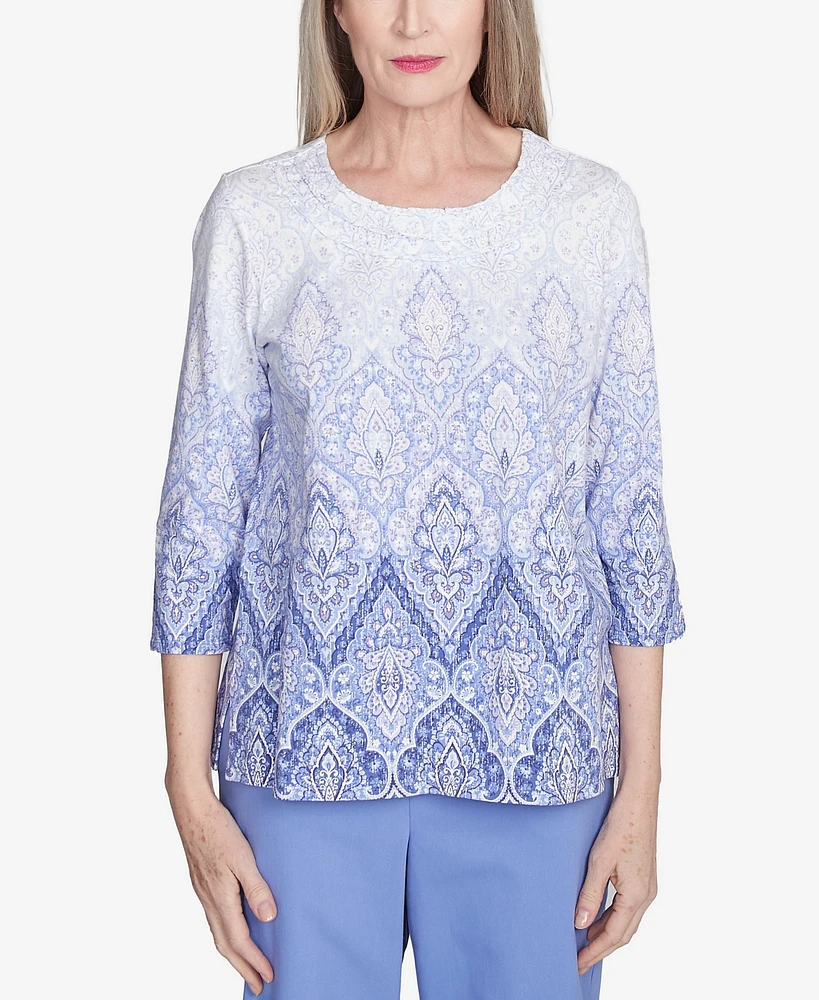 Alfred Dunner Petite Santa Fe Ombre Medallion Printed Top