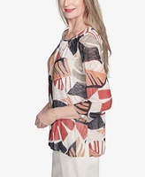 Alfred Dunner Petite Natural Instinct Tropical Mesh Top With Necklace