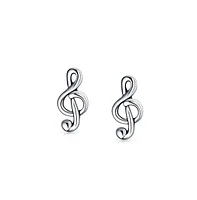 Bling Jewelry Set of 2 Tiny Delicate Music G Treble Clef Eight Note Stud Earrings Musician Sterling Silver