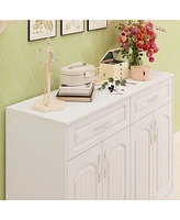 Double-draw, 4-door shoe cabinet, white multi-functional shoe rack, movable shelves