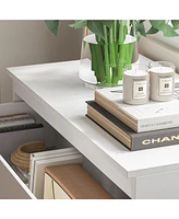 Bedside table with three drawers, multi-functional side table, end table in white wood, suitable for bedroom, living room, office