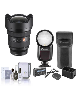 Sony Fe 12-24mm f/2.8 Gm Lens for Sony E, Bundle with Flashpoint Zoom Li-on X R2 Ttl On-Camera Round Flash Speedlight, Cleaning Kit