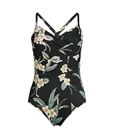 Lands' End Women's Slender Suit Pleated Low Leg One Piece Swimsuit
