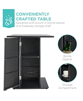 Best Choice Products 5-Piece Patio Wicker Bar Set w/ Built-In Bottle Opener, Hidden Storage Shelf