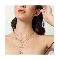 Sohi Women's Gold Plated Designer Stone Multi-Layer Necklace