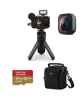 GoPro HERO13 Black Creator Edition Camera, Bundle with Ultra-Wide Pov Lens Mod, 64GB Memory Card and Shoulder Bag