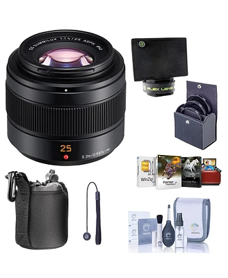 Panasonic Lumix G Leica Dg Summilux Ii 25mm f/1.4 Aspherical Lens for Micro Four Thirds, Bundle with 46mm Filter Kit, Lens Case, Flex Lens Shade, Clea