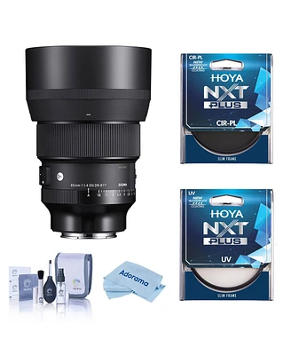 Sigma 85mm f/1.4 Dg Dn Art Lens for Sony E, Bundle with Hoya Nxt Plus 77mm Uv+Cpl Filter Kit, Cleaning Kit, Cloth
