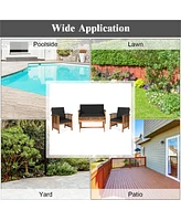 4PCS Patio Solid Wood Furniture Set Conversation Coffee Table W