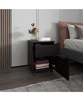 Newriver Nightstand with 1 Door and 1 Drawer , Wengue