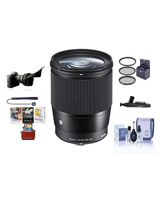 Sigma 16mm f/1.4 Dc Dn Contemporary Lens for Sony E, Bundle with ProOptic 67mm Filter Kit, Cleaning Kit, Lens Cap Tether, Flex Lens Shade, Mac Softwar