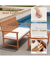 Gymax 4-Piece Acacia Wood Patio Conversation Set Outdoor Furniture Set w/ 2 Armchairs