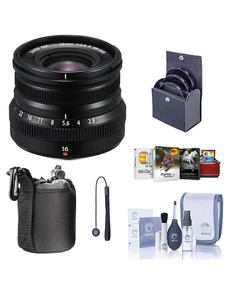 Fujifilm Xf 16mm f/2.8 R Wr Lens, Black, Bundle with ProOptic 49mm Filter Kit, Lens Case, Cleaning Kit, Lens Cap Tether, Mac Software Package
