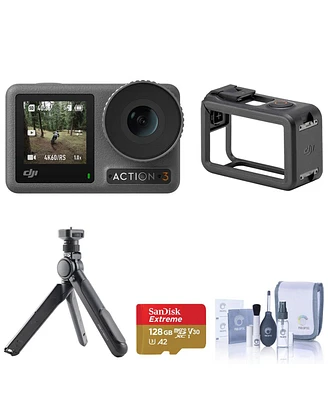 Dji Dji Osmo Action 4 Camera Standard Combo Bundle with Tripod, Complete Optics Care and Cleaning Kit, 128GB Uhs-i U3 microSDXC Memory Card with SD Ad