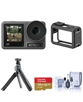 Dji Dji Osmo Action 4 Camera Standard Combo Bundle with Tripod, Complete Optics Care and Cleaning Kit, 128GB Uhs-i U3 microSDXC Memory Card with SD Ad