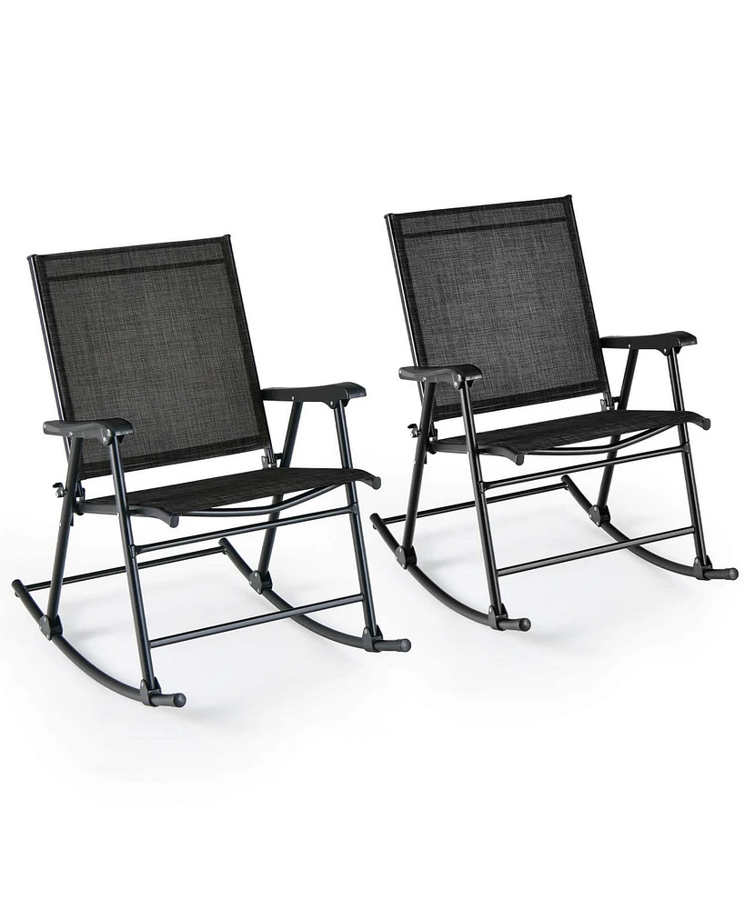 2 Pcs Patio Folding Rocking Chair Heavy-Duty Metal Frame Rockers Outdoor