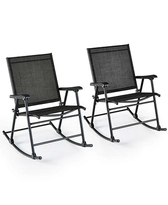 2 Pcs Patio Folding Rocking Chair Heavy-Duty Metal Frame Rockers Outdoor