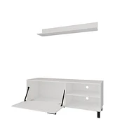 Bitter Springs Tv Stand 65" in melamine with Open Storage,pneumatic arms and 1 Door, White