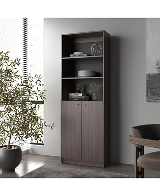 Beyerville Bookcase with Open Storage and 2 Doors, Stained Walnut