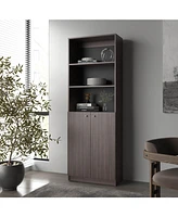 Beyerville Bookcase with Open Storage and 2 Doors, Stained Walnut