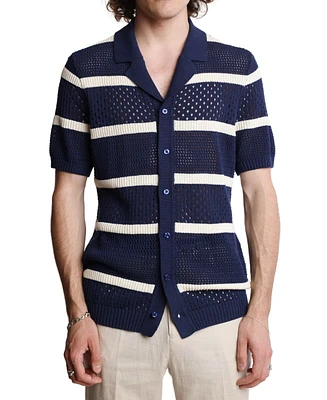 Paisley & Gray Men's Slim Fit Short Sleeve Striped Crochet Cardigan Sweater