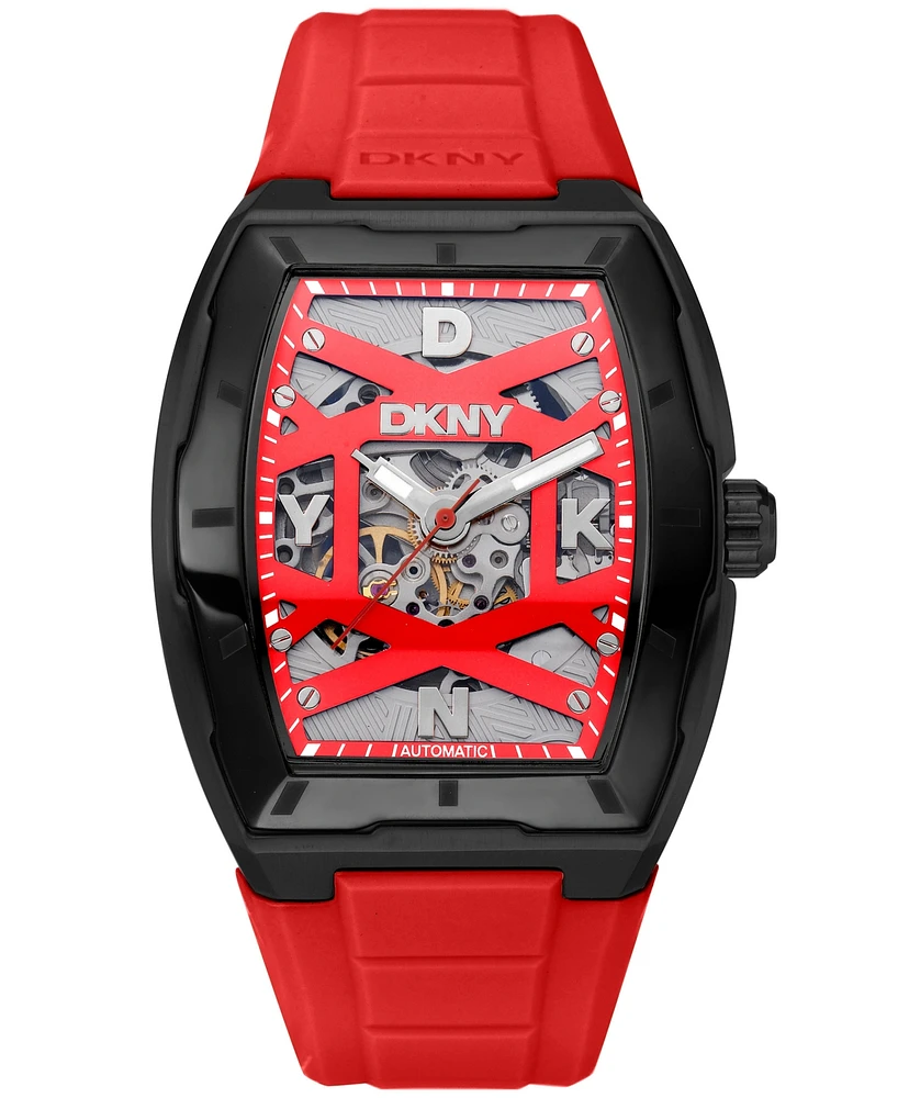 Dkny Men's Urban Automatic Red Silicone Strap Watch, 51mm