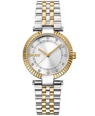 Dkny Women's Essential Glitz Silver Dial Gold Two-Tone Stainless Steel Bracelet Watch 30mm