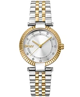 Dkny Women's Essential Glitz Silver Dial Gold Two-Tone Stainless Steel Bracelet Watch 30mm